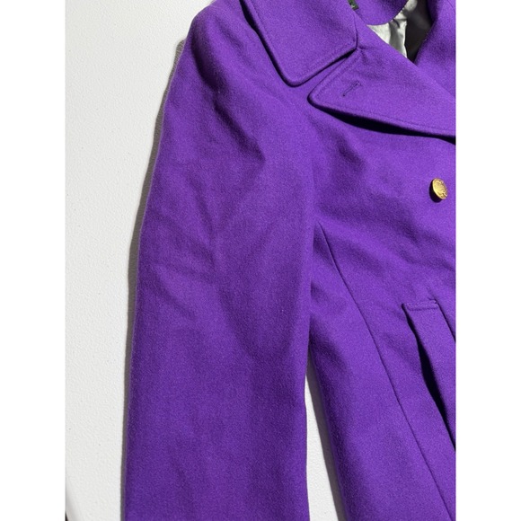 J Crew Pea Coat Double Breasted Purple Wool Gold Button  Jacket Old Money  Sz 4 - Picture 4 of 10